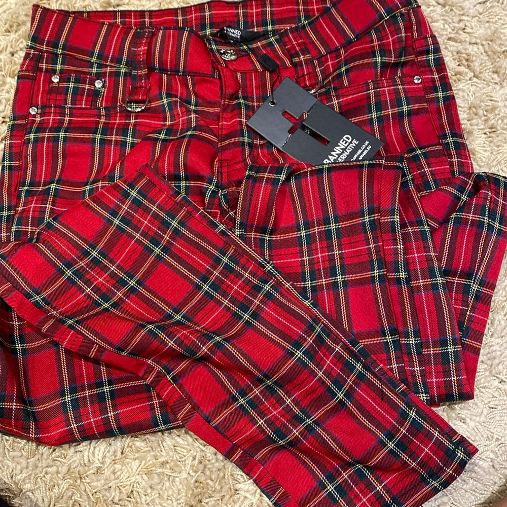 NWT Banned Alternative Grunge red plaid skinny jeans